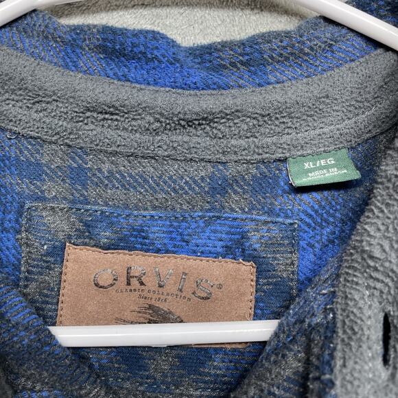 Orvis Shirt Jacket Mens XL Blue Plaid Long Sleeve Button Shacket Heavy Flannel - Picture 2 of 9